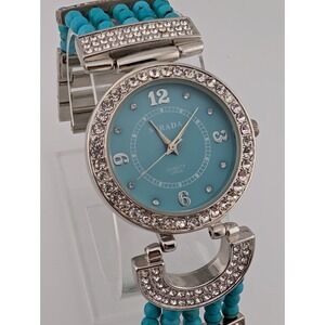 Strada Watch Women 34mm Case Turquoise Beaded 7.25" Band- New Battery